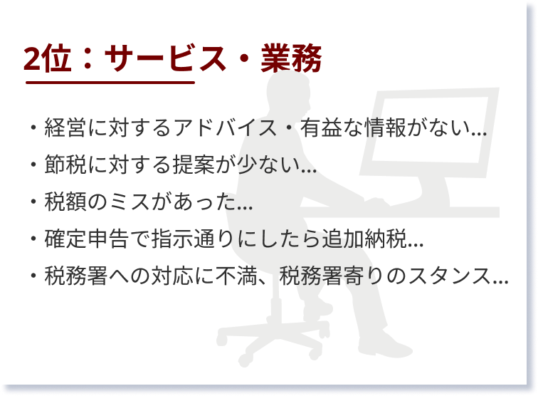 税理士への不満ランキング2位:サービス・業務